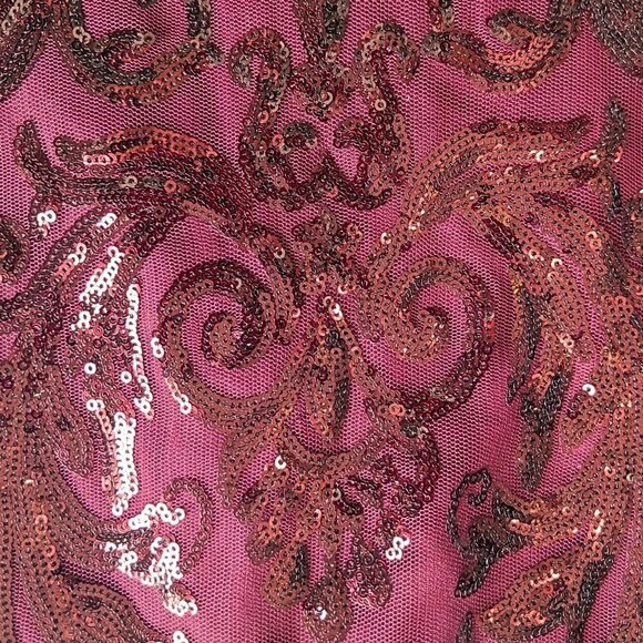 Burgundy Semi-Sheer Illusion Corset Bodice Formal Pageant Gown w/ Train Size 14 - Picture 2 of 9